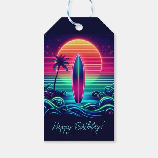 Surfen op de Neon Sunset- Cadeaulabel (Voorkant)