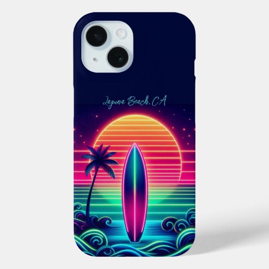 Surfen op de Neon Sunset Case-Mate iPhone Case (Achterkant)