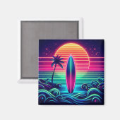 Surfen op de Neon Sunset Magneet (Voorkant / Achterkant)