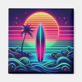 Surfen op de Neon Sunset Magneet
