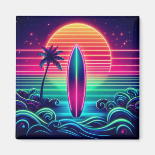 Surfen op de Neon Sunset Magneet