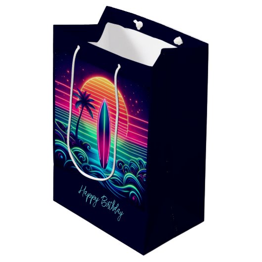 Surfen op de Neon Sunset- Medium Cadeauzakje (Voorkant Gekanteld)