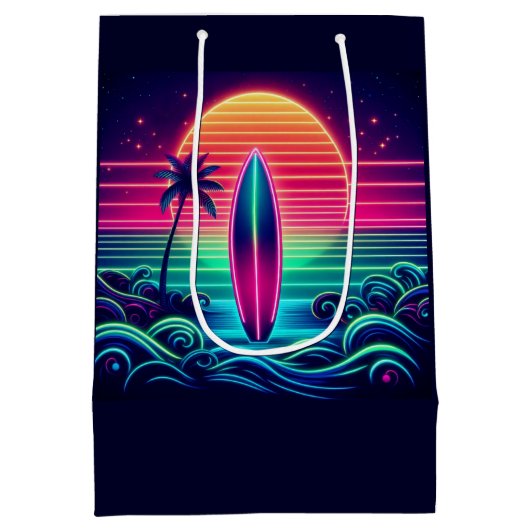 Surfen op de Neon Sunset- Medium Cadeauzakje (Achterkant)