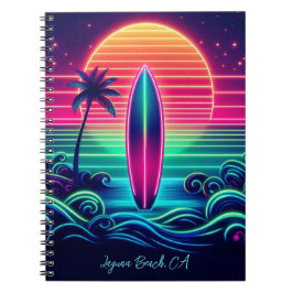 Surfen op de Neon Sunset Notitieboek