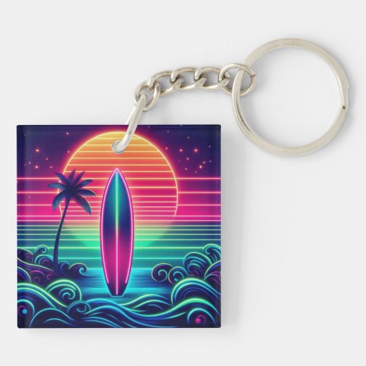 Surfen op de Neon Sunset Sleutelhanger (Achterkant)