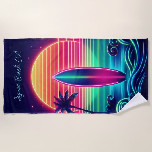 Surfen op de Neon Sunset- Strandlaken (Voorkant)