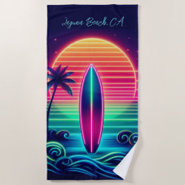 Surfen op de Neon Sunset- Strandlaken