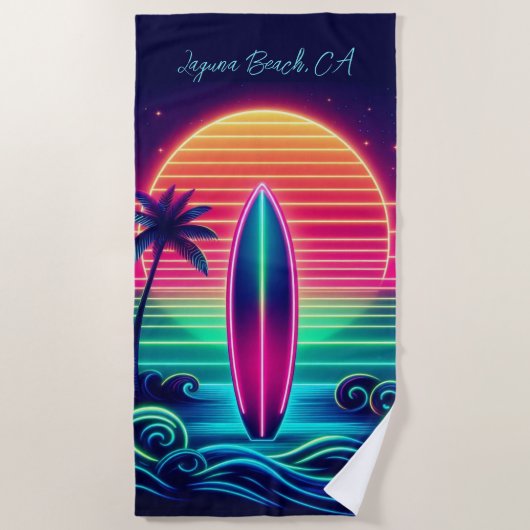 Surfen op de Neon Sunset- Strandlaken (Voorkant)