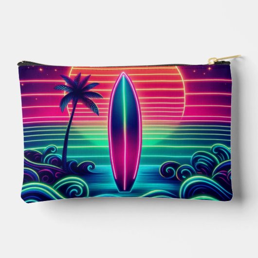 Surfen op de Neon Sunset Zippered Pouch Etui (Achterkant)