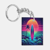 Surfen op de Neon Zonsondergang Sleutelhanger (Voorkant Links)