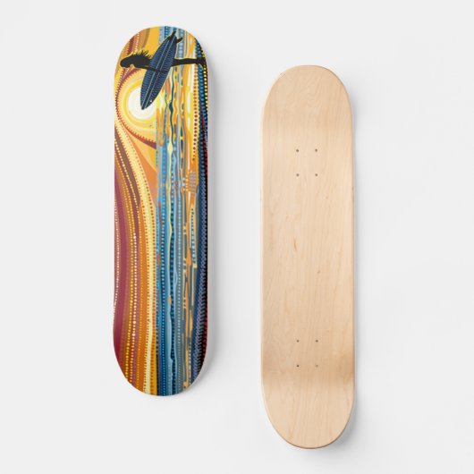 Surfen op de zonsondergang: A Dot Art Odyssey Persoonlijk Skateboard (Voorkant)