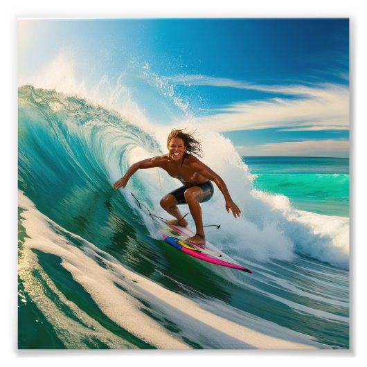 Surfen op een Amerikaans zee Foto Afdruk (Voorkant)