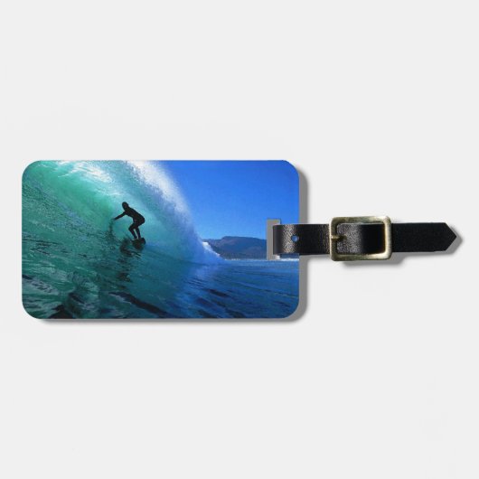 Surfen op een groene golf Zuid-Afrika kust Bagagelabel (Voorkant horizontaal)