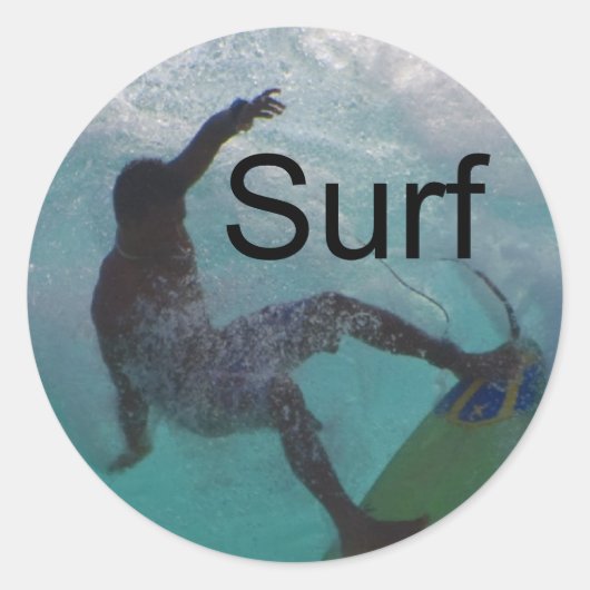 surfen op een grote golf ronde sticker (Voorkant)