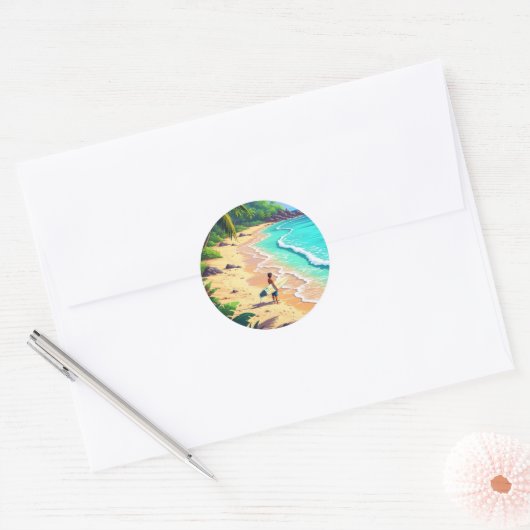 Surfen op Fiji Ronde Sticker (Envelop)