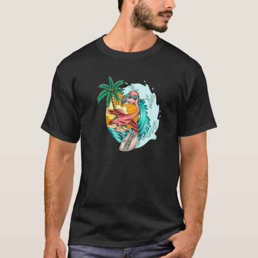 Surfen op Flamingo Surfer die de golven overspoelt T-shirt (Voorkant)