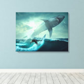 Surfen op haaien canvas afdruk (Insitu (Houten vloer))