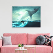 Surfen op haaien canvas afdruk (Insitu (Woonkamer))