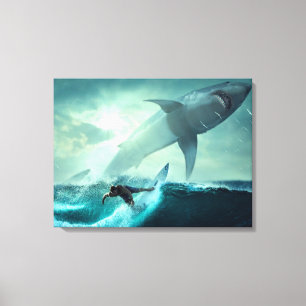 Surfen op haaien canvas afdruk