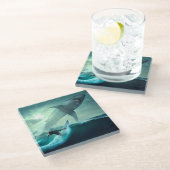 Surfen op haaien glazen onderzetter (Schuin)