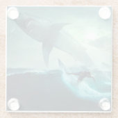 Surfen op haaien glazen onderzetter (Achterkant)