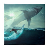 Surfen op haaien tegeltje (Voorkant)