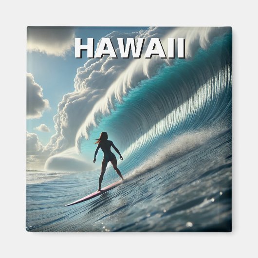 Surfen op Hawaii Surfer Girl Wave Magneet (Voorkant)
