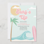 Surfen op het roze strand Birthday Invitation Kaart (Voorkant)