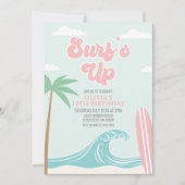 Surfen op het roze strand Birthday Invitation Kaart (Voorkant)