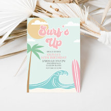 Surfen op het roze strand Birthday Invitation
