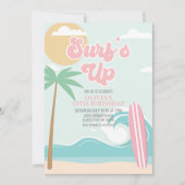 Surfen op het roze strand Birthday Invitation Kaart (Voorkant)