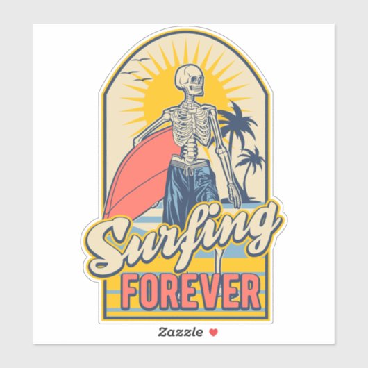 Surfen op het skelet Surfer Man Tropisch Sticker (Vel)