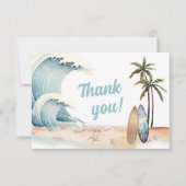 Surfen op het strand Baby shower Bedankkaart (Voorkant)