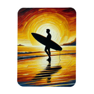 Surfen op het strand bij zonsondergang magneet