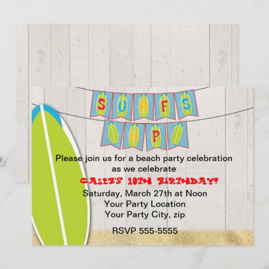 Surfen op het strand Party Surfboard Surfen Uitnod Kaart (Voorkant / Achterkant)