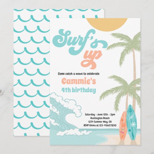 Surfen op het surfboardstrand op stranspleet kaart (Voorkant / Achterkant)