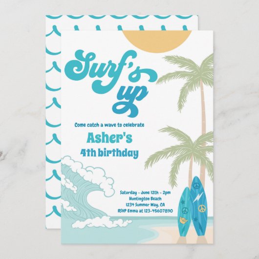 Surfen op het surfboardstrand op stranspleet kaart (Voorkant / Achterkant)