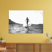 Surfen op Honolulu Hawaii Longboard Surfer Canvas Afdruk (Insitu (Woonkamer))