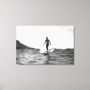 Surfen op Honolulu Hawaii Longboard Surfer Canvas Afdruk