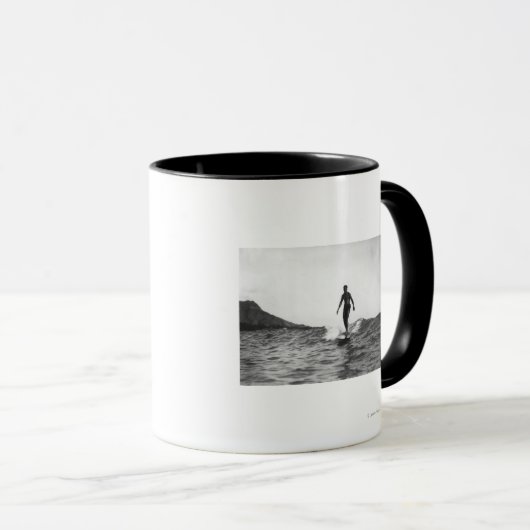 Surfen op Honolulu Hawaii Longboard Surfer Mok (Voorkant rechts)