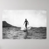 Surfen op Honolulu Hawaii Longboard Surfer Poster (Voorkant)