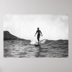 Surfen op Honolulu Hawaii Longboard Surfer Poster