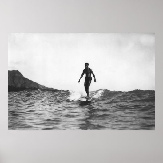 Surfen op Honolulu Hawaii Longboard Surfer Poster (Voorkant)