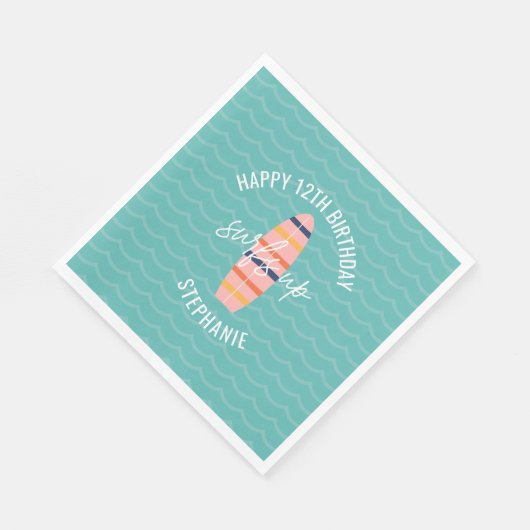 Surfen op roze surfplank Birthday Party Servet (Hoek)