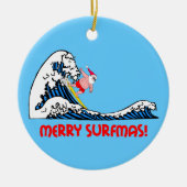 surfen op santa keramisch ornament (Voorkant)