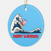 surfen op santa keramisch ornament (Links)