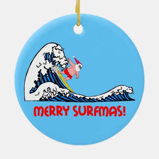 surfen op santa keramisch ornament (Achterkant)