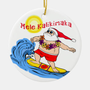 Surfen op Santa Tropical Hawaiian Kerstversiering Keramisch Ornament