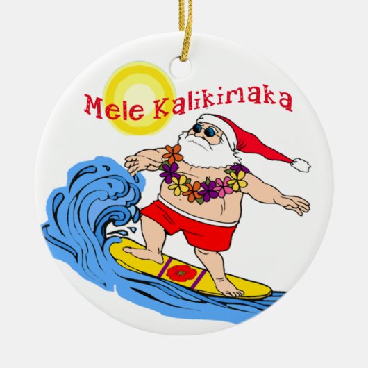Surfen op Santa Tropical Hawaiian Kerstversiering Keramisch Ornament (Voorkant)