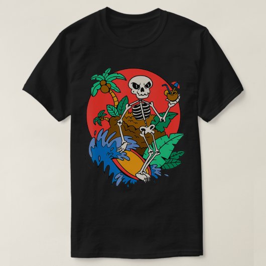 Surfen op surfplank met skelet t-shirt (Design voorkant)